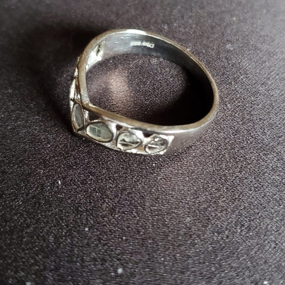Platinum Plated Sterling Silver Polki Diamond Wishbone Ring - Picture 5 of 6